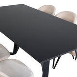 Jídelní stůl Marina - černá deska / černé nohy + sametová jídelní židle - béžová / černá_6