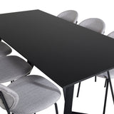 Jídelní stůl Marina - Černá deska / Černé nohy + Jídelní židle Vault - Černé nohy - Šedá látka_6