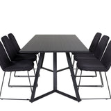 Jídelní stůl Marina - Černá deska / Černé nohy + Jídelní židle Muce - Černé nohy - Černá látka_6