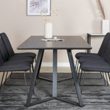 Jídelní stůl Marina - Černá deska / Černé nohy + Jídelní židle Muce - Černé nohy - Černá látka_6