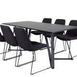 Jídelní stůl Marina - Černá deska / Černé nohy + Jídelní židle Muce - Černé nohy - Černá látka_6