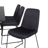 Jídelní stůl Marina - Černá deska / Černé nohy + Jídelní židle Muce - Černé nohy - Černá látka_6