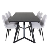 Jídelní stůl Marina - černá deska / černé nohy + jídelní židle Polar - černé nohy - světle šedá látka_6
