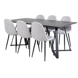 Jídelní stůl Marina - černá deska / černé nohy + jídelní židle Polar - černé nohy - světle šedá látka_6