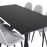 Jídelní stůl Marina - černá deska / černé nohy + jídelní židle Polar - černé nohy - světle šedá látka_6