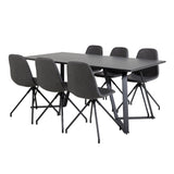 Jídelní stůl Marina - Černá deska / černé nohy + Jídelní židle Polar s funkcí Spin - černá Nohy - Černá PU - Black Stitches_6