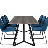 Jídelní stůl Marina - 180*90*H75 - Šedá / Černá + Muce Jídelní židle - Černé nohy - Modrá Velvet_6