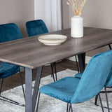 Jídelní stůl Marina - 180*90*H75 - Šedá / Černá + Muce Jídelní židle - Černé nohy - Modrá Velvet_6
