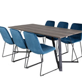 Jídelní stůl Marina - 180*90*H75 - Šedá / Černá + Muce Jídelní židle - Černé nohy - Modrá Velvet_6