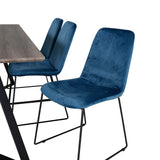 Jídelní stůl Marina - 180*90*H75 - Šedá / Černá + Muce Jídelní židle - Černé nohy - Modrá Velvet_6