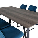 Jídelní stůl Marina - 180*90*H75 - Šedá / Černá + Muce Jídelní židle - Černé nohy - Modrá Velvet_6