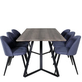 Jídelní stůl Marina - 180*90*H75 - Šedá / Černá + Sametová jídelní židle - Černé nohy - Modrá látka_6