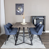 Jídelní stůl Marina - 180*90*H75 - Šedá / Černá + Sametová jídelní židle - Černé nohy - Modrá látka_6