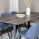 Jídelní stůl Marina - 180*90*H75 - Šedá / Černá + Sametová jídelní židle - Černé nohy - Modrá látka_6