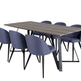 Jídelní stůl Marina - 180*90*H75 - Šedá / Černá + Sametová jídelní židle - Černé nohy - Modrá látka_6