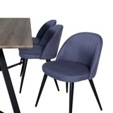 Jídelní stůl Marina - 180*90*H75 - Šedá / Černá + Sametová jídelní židle - Černé nohy - Modrá látka_6