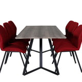 Jídelní stůl Marina - 180*90*H75 - Šedá / Černá + Jídelní židle Gemma - Černé nohy - Červená látka_6