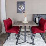 Jídelní stůl Marina - 180*90*H75 - Šedá / Černá + Jídelní židle Gemma - Černé nohy - Červená látka_6