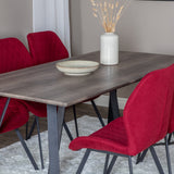 Jídelní stůl Marina - 180*90*H75 - Šedá / Černá + Jídelní židle Gemma - Černé nohy - Červená látka_6