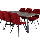 Jídelní stůl Marina - 180*90*H75 - Šedá / Černá + Jídelní židle Gemma - Černé nohy - Červená látka_6