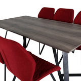 Jídelní stůl Marina - 180*90*H75 - Šedá / Černá + Jídelní židle Gemma - Černé nohy - Červená látka_6
