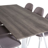 Jídelní stůl Marina - šedý "dub" / bílé nohy + židle Polar - šedá látka Bílé nohy _6