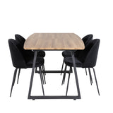 Jídelní stůl Inca - 160/200*85*H75 - Dub / Černá+Wrinkles Jídelní židle - Černé nohy - Black Velvet_4