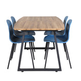 Jídelní stůl Inca - 160/200*85*H75 - Dub / Černá+Arktická jídelní židle - Černé nohy - Modrý Plast_4