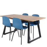 Jídelní stůl Inca - 160/200*85*H75 - Dub / Černá+Arktická jídelní židle - Černé nohy - Modrý Plast_4