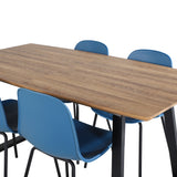 Jídelní stůl Inca - 160/200*85*H75 - Dub / Černá+Arktická jídelní židle - Černé nohy - Modrý Plast_4