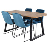 Jídelní stůl Inca - 160/200*85*H75 - Dub / Černá + Muce Jídelní židle - Černé nohy - Modrá Velvet_4
