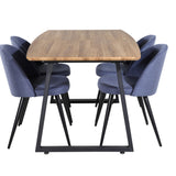Jídelní stůl Inca - 160/200*85*H75 - Dub / Černá + Sametová jídelní židle - Černé nohy - Modrá látka_4