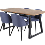 Jídelní stůl Inca - 160/200*85*H75 - Dub / Černá + Sametová jídelní židle - Černé nohy - Modrá látka_4