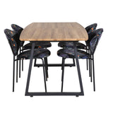 Jídelní stůl Inca - 160/200*85*H75 - Dub / Černá + Jídelní židle Vault - Černé nohy - Black Flower potištěná látka_4