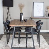 Jídelní stůl Inca - 160/200*85*H75 - Dub / Černá + Jídelní židle Vault - Černé nohy - Black Flower potištěná látka_4