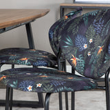 Jídelní stůl Inca - 160/200*85*H75 - Dub / Černá + Jídelní židle Vault - Černé nohy - Black Flower potištěná látka_4