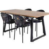 Jídelní stůl Inca - 160/200*85*H75 - Dub / Černá + Jídelní židle Vault - Černé nohy - Black Flower potištěná látka_4