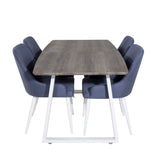 Inca Extentiontable - šedý "dub" / bílá Nohy+Plaza Jídelní židle - Bílé Nohy - Modrá Fabric_4