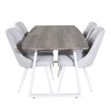 Inca Extentiontable - šedý "dub" / bílá Nohy+Velvet Deluxe Jídelní židle - Bílé nohy - Světle šedá Fabric_4