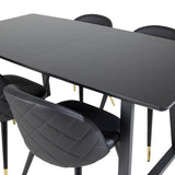 Inca Extentiontable - Černá top / černá Nohy+Velvet Jídelní židle w. Stiches - PU - Black / Black_4