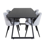 Rozšiřitelný Inca - černý top / černé nohy + sametová jídelní židle manšestr - světle šedá / černá_4