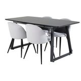 Rozšiřitelný Inca - černý top / černé nohy + sametová jídelní židle manšestr - světle šedá / černá_4