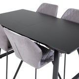 Rozšiřitelný Inca - černý top / černé nohy+jídelní židle Gemma - černé nohy - šedá látka_4