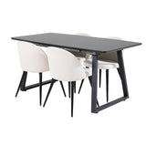 Rozšiřitelný Inca - černý top / černé nohy + sametová jídelní židle manšestr - béžová / černá_4