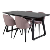 Inca Extentiontable - Černá top / černá Nohy+Velvet Jídelní židle Manšestr - Růžová / Černá_4