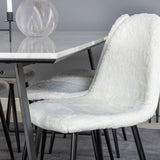 Estelle Jídelní stůl 200*90*H76 - Bílá / Černá + Polar Fluff Jídelní židle - Černé nohy - White Teddy _6