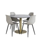 Estelle kulatý jídelní stůl ø106 H75 - černá / mosaz+polární plastová jídelní židle - černé nohy / šedý plast_4