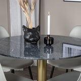 Estelle kulatý jídelní stůl ø106 H75 - černá / mosaz+polární plastová jídelní židle - černé nohy / šedý plast_4