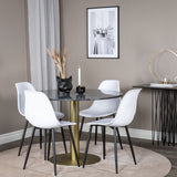 Estelle kulatý jídelní stůl ø106 H75 - černá / mosaz+polární plastová jídelní židle - černé nohy / bílý plast_4