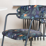 Estelle kulatý jídelní stůl ø106 H75 - bílá / černá + křeslo Arrow - černé nohy - černá květina s potiskem Fabric_4